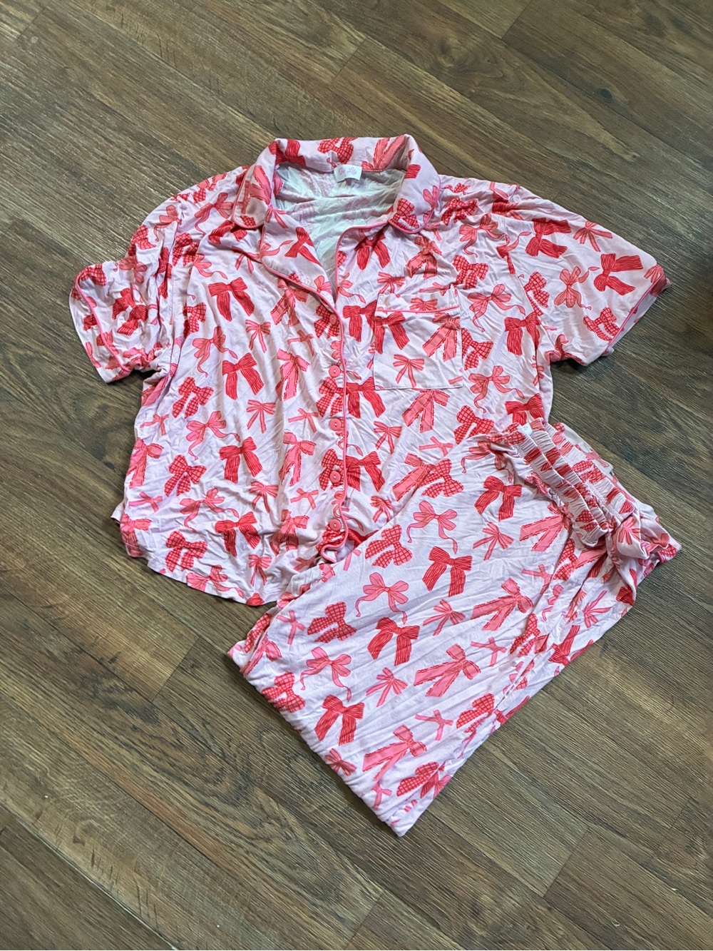 Pink Lily Pink Bow Print Pajama Set